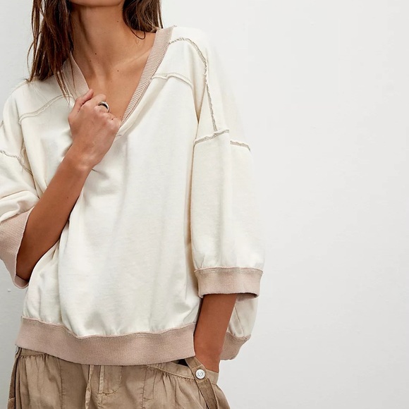 Free People Sweaters - Free People Cream and Tan Crew Neck Sweater